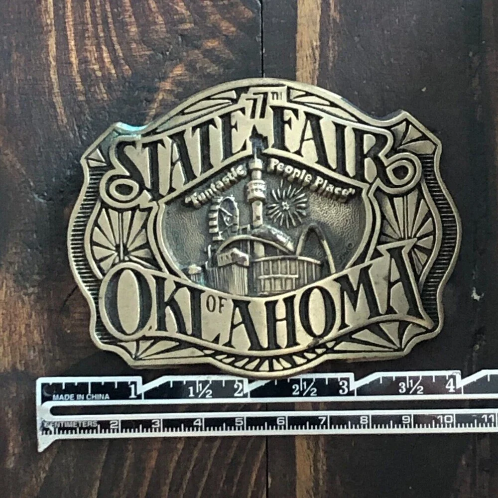 Vintage 77th Oklahoma State Fair Belt Buckle Brass Buckle